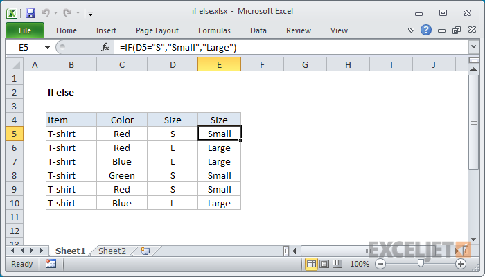 Excel formula: If else